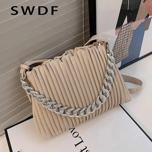 Thick Chain Shoulder Bag, PU Leather Women's Handbag Messenger