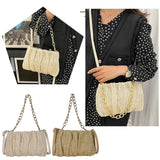 Pleated Straw Shoulder Crossbody Bag Women Beach Messenger Handbag Purse