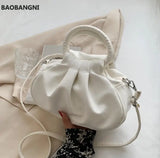 Pleated Tote Bag PU Leather Women's Handbag Solid Shoulder Messenger Purse