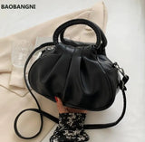 Pleated Tote Bag PU Leather Women's Handbag Solid Shoulder Messenger Purse