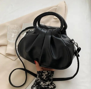 Pleated Tote Bag PU Leather Women's Handbag Solid Shoulder Messenger Purse