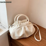 Pleated Tote Bag PU Leather Women's Handbag Solid Shoulder Messenger Purse