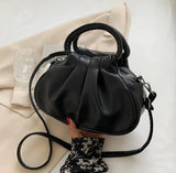 Pleated Tote Bag PU Leather Women's Handbag Solid Shoulder Messenger Purse