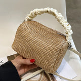 Pleated Weave Small Tote Bag Straw Women's Handbag