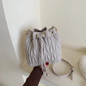 Pleated Crossbody Bag Tassel Bucket Handbag Chain Tote