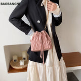 Pleated Crossbody Bag Tassel Bucket Handbag Chain Tote