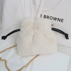 Plush Bucket Bag with Chain Strap