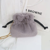 Plush Bucket Bag with Chain Strap