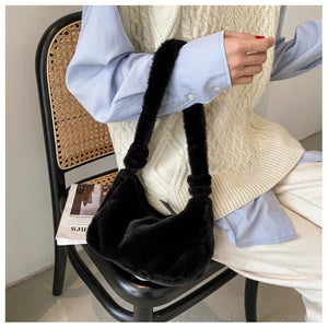 Soft Plush Shoulder Bag for Women Winter Solid Female Underarm Hairy
