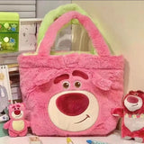 Plush Bear Double Sided Handbags Female Cartoon Shopping Bags Shoulder Bag