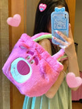 Plush Bear Double Sided Handbags Female Cartoon Shopping Bags Shoulder Bag