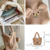 Plush Bear Small Shoulder Bag Women's Double Side Faux Lamb Wool Tote Handbag