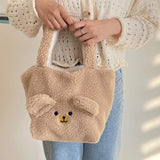 Plush Bear Small Shoulder Bag Women's Double Side Faux Lamb Wool Tote Handbag