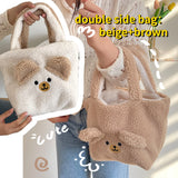 Plush Bear Small Shoulder Bag Women's Double Side Faux Lamb Wool Tote Handbag