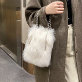 Winter Diamond Chain Shoulder Bag Plush Bucket Bag