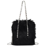 Winter Diamond Chain Shoulder Bag Plush Bucket Bag