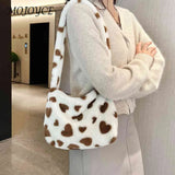 Fluffy Love Heart Print Hand Bag for Holiday Party