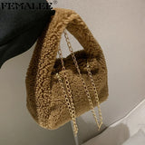 Faux Fur Lambswool Hobo Tote Bag Crossbody Handbag