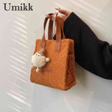 Soft Faux Fur Tote Bag with Pendant