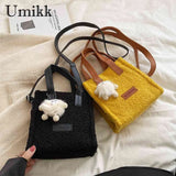 Soft Faux Fur Tote Bag with Pendant
