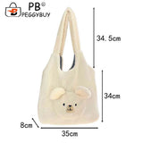 Fluffy Underarm Bag Large Capacity Bear Pattern Soft Casual