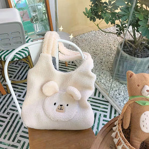 Fluffy Underarm Bag Large Capacity Bear Pattern Soft Casual
