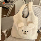Fluffy Underarm Bag Large Capacity Bear Pattern Soft Casual