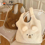 Fluffy Underarm Bag Large Capacity Bear Pattern Soft Casual