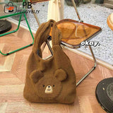 Fluffy Underarm Bag Large Capacity Bear Pattern Soft Casual