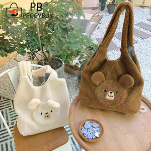 Fluffy Underarm Bag Large Capacity Bear Pattern Soft Casual