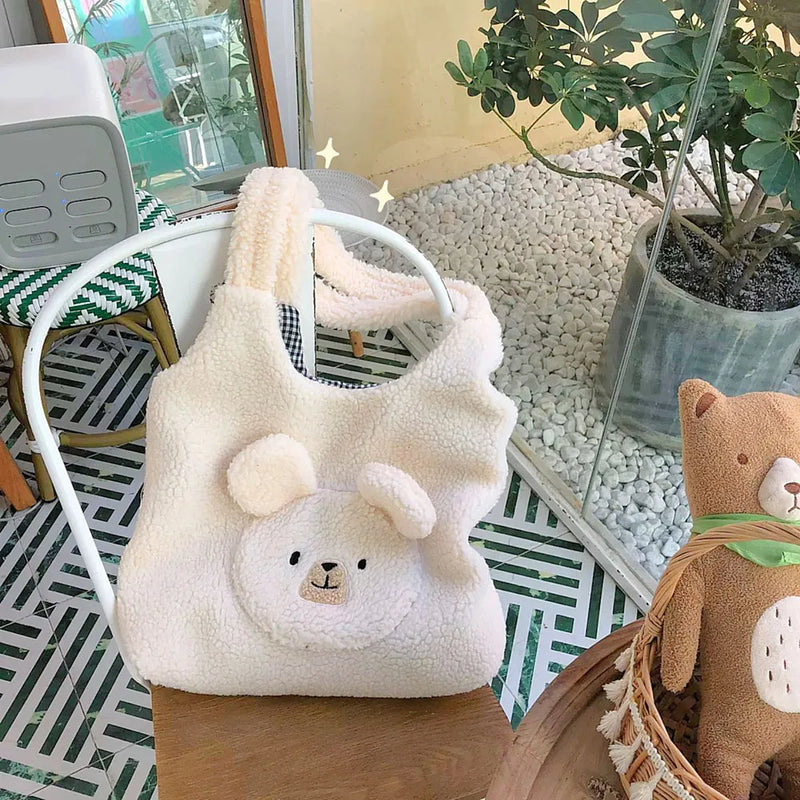 Fluffy Underarm Bag Large Capacity Bear Pattern Soft Casual