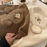 Soft Plush Underarm Bag Large Capacity Fluffy Shopping Bag Bear Pattern