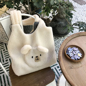 Fluffy Underarm Bag Large Capacity Soft Shopping Bag Bear Pattern