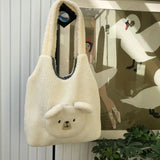 Fluffy Underarm Bag Large Capacity Soft Shopping Bag Bear Pattern