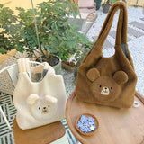 Fluffy Underarm Bag Large Capacity Soft Shopping Bag Bear Pattern