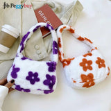 Flower Bear Pattern Shoulder Bag Autumn Winter Plush Small Bag