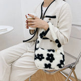 Flower Bear Pattern Shoulder Bag Autumn Winter Plush Small Bag