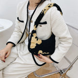 Flower Bear Pattern Shoulder Bag Autumn Winter Plush Small Bag
