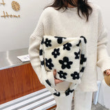 Flower Printed Shoulder Bag Tote 2021Autumn Soft Plush Fluffy Shopper Handbag