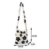 Flower Printed Shoulder Bag Tote 2021Autumn Soft Plush Fluffy Shopper Handbag