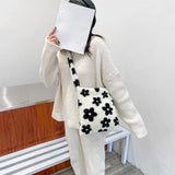Women's Winter Soft Flower Print Shoulder Bag Purse Handbag Tote