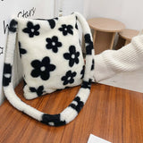 Women's Winter Soft Flower Print Shoulder Bag Purse Handbag Tote