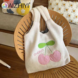Fluffy Shopping Bag Cherry Cartoon Winter Soft Casual Book Bag