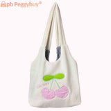 Fluffy Shopping Bag Cherry Cartoon Autumn Winter Student Book Bag