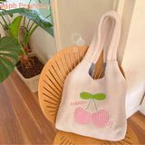 Fluffy Shopping Bag Cherry Cartoon Autumn Winter Student Book Bag