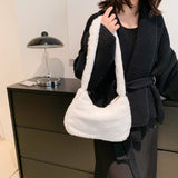 Plush Fluffy Tote Bag Love Heart Printed Underarm Bags