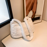 Plush Fluffy Tote Bag Love Heart Printed Underarm Bags