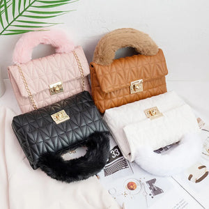 Plush Hand-held Small Square Bag Mini Shoulder Bag PU Ladies Handbag