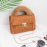 Plush Hand-held Small Square Bag Mini Shoulder Bag PU Ladies Handbag
