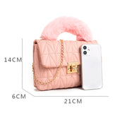 Plush Hand-held Small Square Bag Mini Shoulder Bag PU Ladies Handbag